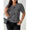 imageSHENHE Womens Plus Size Short Sleeve Bow Sweater Pullover Crew Neck Dressy Knit Top JumperDark Grey