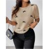 imageSHENHE Womens Plus Size Short Sleeve Bow Sweater Pullover Crew Neck Dressy Knit Top JumperKhaki