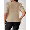 imageSHENHE Womens Plus Size Short Sleeve Bow Sweater Pullover Crew Neck Dressy Knit Top JumperKhaki