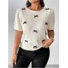 imageSHENHE Womens Plus Size Short Sleeve Bow Sweater Pullover Crew Neck Dressy Knit Top JumperWhite