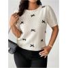 imageSHENHE Womens Plus Size Short Sleeve Bow Sweater Pullover Crew Neck Dressy Knit Top JumperWhite