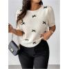 imageSHENHE Womens Plus Size Short Sleeve Bow Sweater Pullover Crew Neck Dressy Knit Top JumperWhite