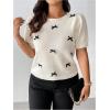 imageSHENHE Womens Plus Size Short Sleeve Bow Sweater Pullover Crew Neck Dressy Knit Top JumperWhite