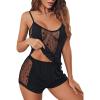 imageSHENHE Womens 2 Piece Dots Pirnt Mesh Insert Pajama Set Cami Top Elastic Waist Shorts SleepwearBlack