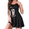 imageSHENHE Womens Floral Lettuce Trim Cami Nightdress Sleeveless Slip Nightgowns Heart Slogan Black M