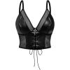 imageSHENHE Womens Plus Size PU Leather Lace Up Sheer Mesh Corset Bustier Sexy Goth Crop Top CamiBlack