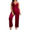 imageSHENHE Womens Plus Size Satin Pajamas 2 Piece Sleepwear Butterfly Lace Cami and Pants Pj SetBurgundy