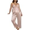 imageSHENHE Womens Plus Size Satin Pajamas 2 Piece Sleepwear Butterfly Lace Cami and Pants Pj SetPink