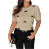 imageSHENHE Womens Plus Size Short Sleeve Bow Sweater Pullover Crew Neck Dressy Knit Top JumperKhaki