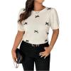 imageSHENHE Womens Plus Size Short Sleeve Bow Sweater Pullover Crew Neck Dressy Knit Top JumperWhite