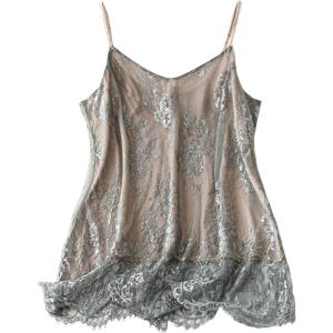 imageSHENHE Womens Plus Size Floral Lace Lined Camisole Spaghetti Strap V Neck Elegant Cami TankGrey