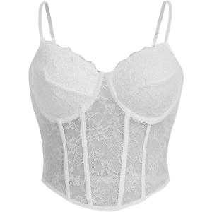 imageSHENHE Womens Plus Size Lace Bustier Corset Top Spaghetti Strap Sexy Going Out Crop Top CamiWhite