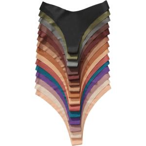 imageSHENHE Womens Seamless Thongs No Show V Waist Stretch Bikini Underwear Panties 15 PackMulticolor D