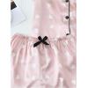 imageSHENHE Womens 2 Piece Satin Pajama Set Button Down Cute Heart Graphic Short Sleeve Shirts and ShortsLight Pink