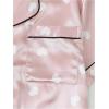 imageSHENHE Womens 2 Piece Satin Pajama Set Button Down Cute Heart Graphic Short Sleeve Shirts and ShortsLight Pink