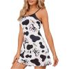 imageSHENHE Womens Cute Cow Print Sleeveless Nightgown Pajama Slip Dress Mini ChemiseBlack and White