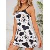 imageSHENHE Womens Cute Cow Print Sleeveless Nightgown Pajama Slip Dress Mini ChemiseBlack and White