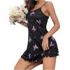 imageSHENHE Womens Cute Cow Print Sleeveless Nightgown Pajama Slip Dress Mini ChemiseButterfly Black Purple