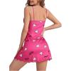 imageSHENHE Womens Cute Cow Print Sleeveless Nightgown Pajama Slip Dress Mini ChemiseHeart Print Hot Pink