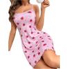 imageSHENHE Womens Cute Cow Print Sleeveless Nightgown Pajama Slip Dress Mini ChemiseStrawberry Light Pink