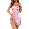 imageSHENHE Womens Cute Cow Print Sleeveless Nightgown Pajama Slip Dress Mini ChemiseStrawberry Light Pink