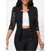 imageSHENHE Womens Floral Lace 34 Sleeve Open Front Work Office Notch Lapel Blazer JacketBlack