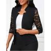 imageSHENHE Womens Floral Lace 34 Sleeve Open Front Work Office Notch Lapel Blazer JacketBlack