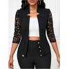imageSHENHE Womens Floral Lace 34 Sleeve Open Front Work Office Notch Lapel Blazer JacketBlack