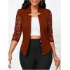 imageSHENHE Womens Floral Lace 34 Sleeve Open Front Work Office Notch Lapel Blazer JacketBrown