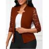 imageSHENHE Womens Floral Lace 34 Sleeve Open Front Work Office Notch Lapel Blazer JacketBrown