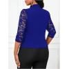 imageSHENHE Womens Floral Lace 34 Sleeve Open Front Work Office Notch Lapel Blazer JacketRoyal Blue