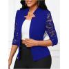 imageSHENHE Womens Floral Lace 34 Sleeve Open Front Work Office Notch Lapel Blazer JacketRoyal Blue