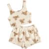 imageSHENHE Womens Fuzzy Pajamas Bear Print Puffy Tank and Shorts 2 Piece Cute Pajama SetBeige