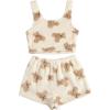 imageSHENHE Womens Fuzzy Pajamas Bear Print Puffy Tank and Shorts 2 Piece Cute Pajama SetBeige