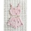 imageSHENHE Womens Fuzzy Pajamas Bear Print Puffy Tank and Shorts 2 Piece Cute Pajama SetFloral Pink