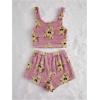 imageSHENHE Womens Fuzzy Pajamas Bear Print Puffy Tank and Shorts 2 Piece Cute Pajama SetPink