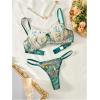 imageSHENHE Womens Mesh Lingerie 2 Set Piece Floral Embroidery Underwire Sheer Bra and Panty SetGreen