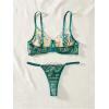 imageSHENHE Womens Mesh Lingerie 2 Set Piece Floral Embroidery Underwire Sheer Bra and Panty SetGreen