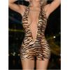 imageSHENHE Womens Sexy Tiger Print Open Back Deep V Halter Bodycon Romper Party Rave UnitardBrown