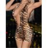imageSHENHE Womens Sexy Tiger Print Open Back Deep V Halter Bodycon Romper Party Rave UnitardBrown