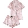 imageSHENHE Womens 2 Piece Satin Pajama Set Button Down Cute Heart Graphic Short Sleeve Shirts and ShortsLight Pink