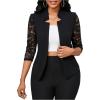 imageSHENHE Womens Floral Lace 34 Sleeve Open Front Work Office Notch Lapel Blazer JacketBlack