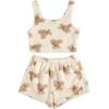 imageSHENHE Womens Fuzzy Pajamas Bear Print Puffy Tank and Shorts 2 Piece Cute Pajama SetBeige