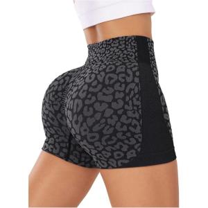 imageSHENHE Womens Leopard Biker Shorts Tummy Control Scrunch Butt Seamless Workout Yoga ShortsBlack