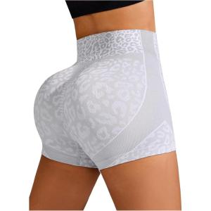 imageSHENHE Womens Leopard Biker Shorts Tummy Control Scrunch Butt Seamless Workout Yoga ShortsLight Grey