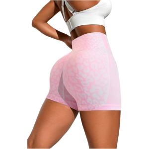 imageSHENHE Womens Leopard Biker Shorts Tummy Control Scrunch Butt Seamless Workout Yoga ShortsPink