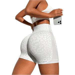 imageSHENHE Womens Leopard Biker Shorts Tummy Control Scrunch Butt Seamless Workout Yoga ShortsWhite