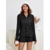 imageSHENHE Womens 2 Piece Sets Dressy Plisse Bell Sleeve Button Down Shirt and Short Set Going OutBlack
