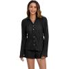 imageSHENHE Womens 2 Piece Sets Dressy Plisse Bell Sleeve Button Down Shirt and Short Set Going OutBlack