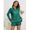 imageSHENHE Womens 2 Piece Sets Dressy Plisse Bell Sleeve Button Down Shirt and Short Set Going OutDark Green